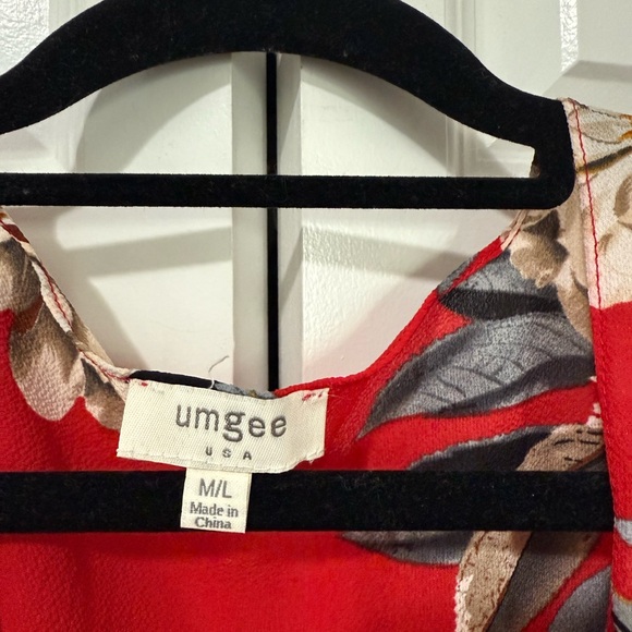 Red Floral Umgee Open Front Kimono Top - Boho with Fringe Tassels (Size M/L) - Picture 4 of 6